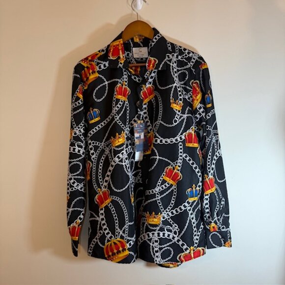 Suslo Couture Button Up Shirt Men’s XL All Over Print Crown Print Royalty - Picture 3 of 10